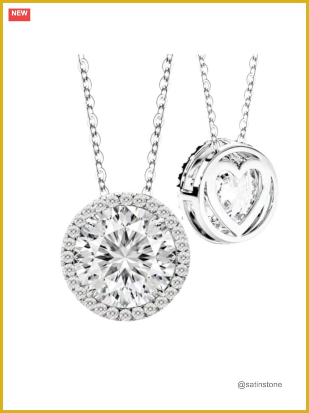 Moissanite Halo Pendant Necklace S925 Sterling Silver Lab Created Gem